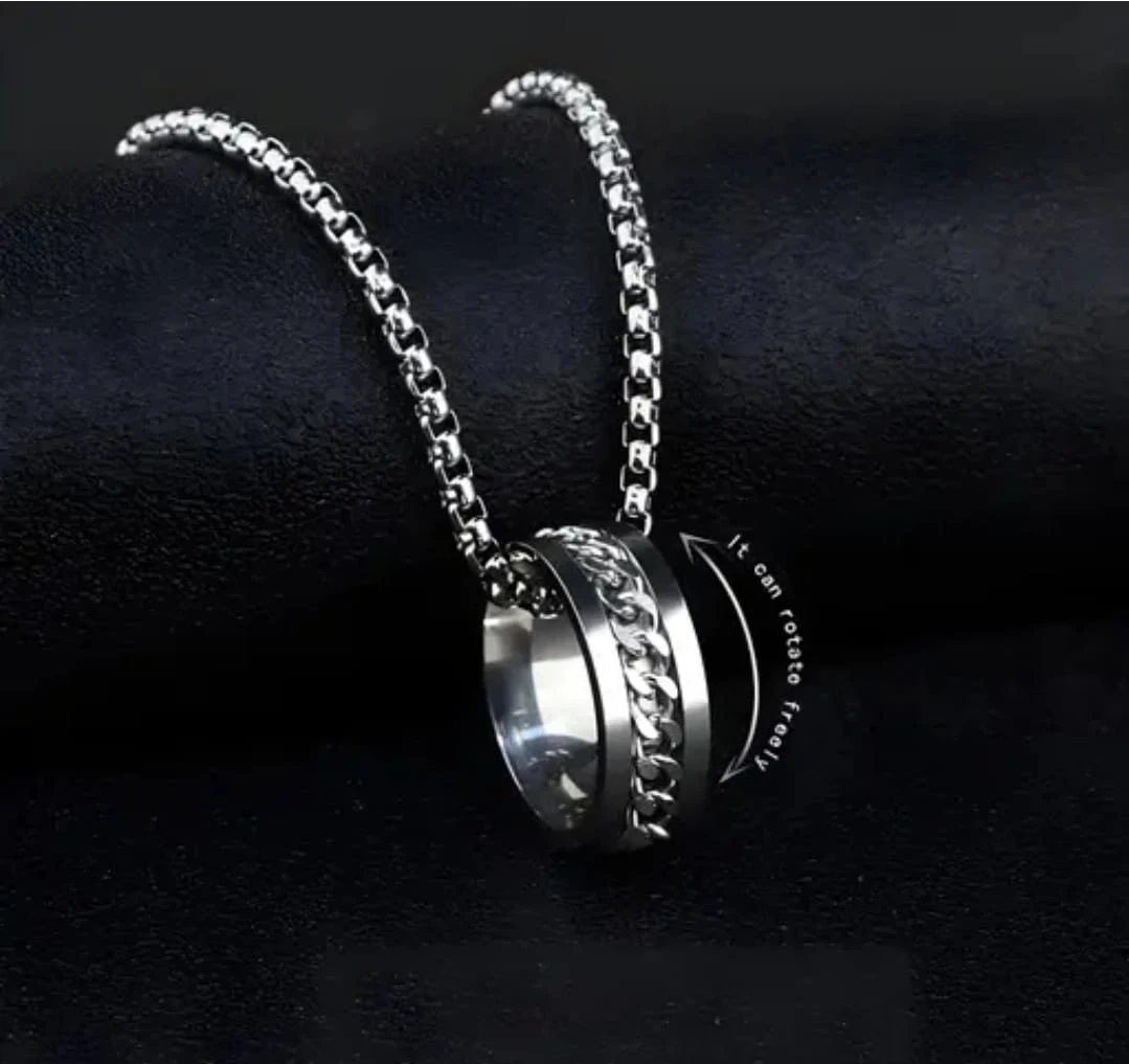 Stylish Silver Ring Pendant Chain Necklace for Men & Women