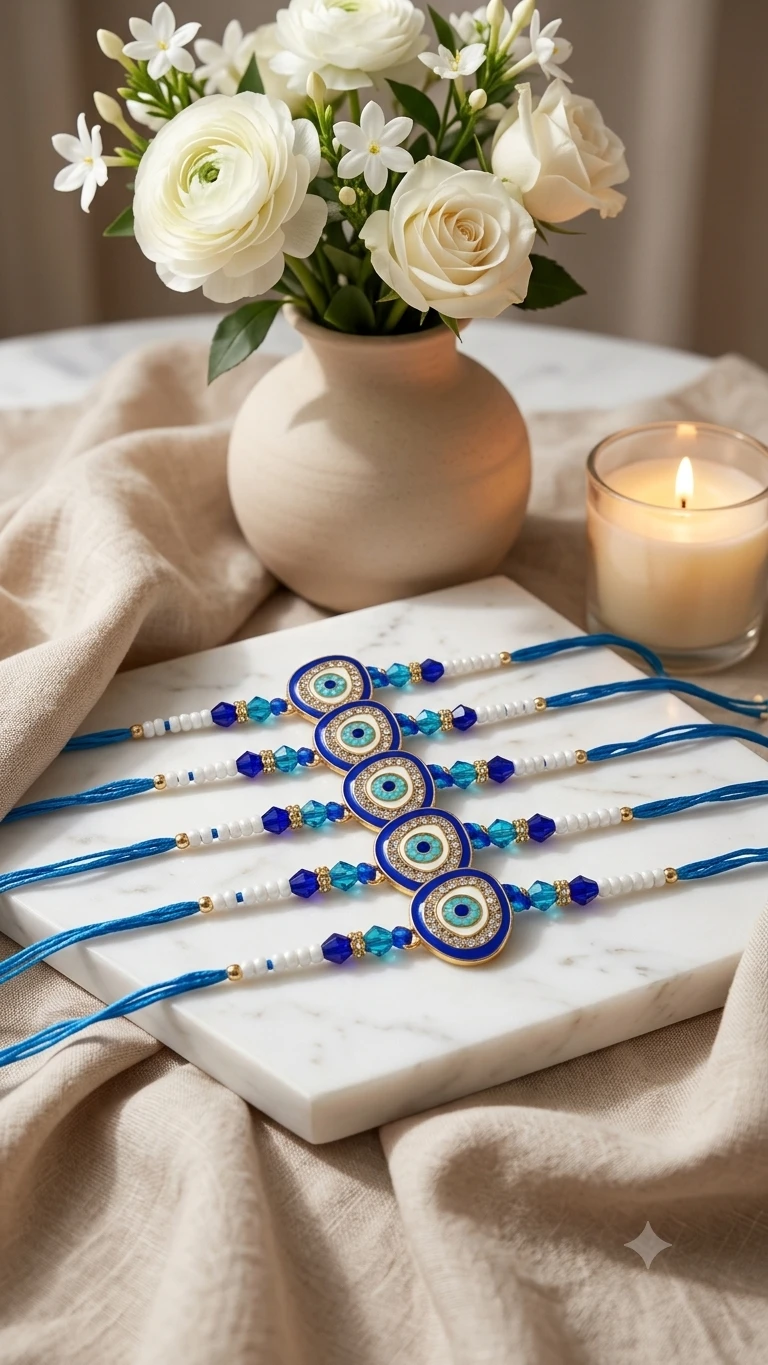 Rakhi for Brother Set of 5 | Evil Eye Designer Rakhi with Beads & Premium Thread | Raksha Bandhan Gift Combo for Bhai