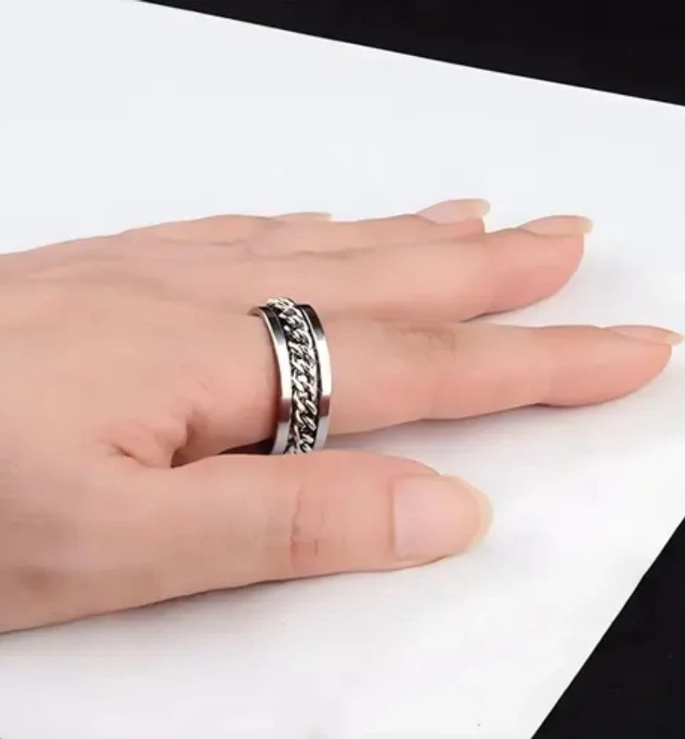 Stylish Silver & Black Oxidised Chain Design Ring for Men & Women