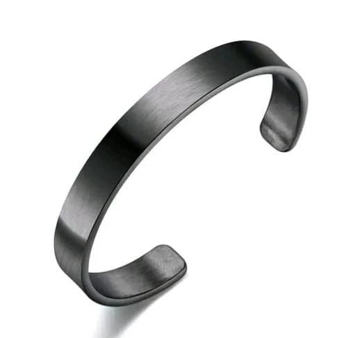 Product Name: Stylish Matte Black Stainless Steel Open Cuff Bracelet for Men & Women