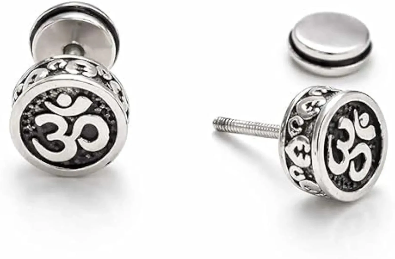 Elegant Om Symbol Stainless Steel Stud Earrings for Men & Women