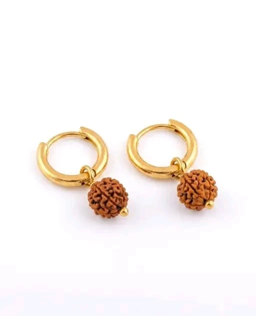Product Name: Elegant Gold Plated Rudraksha Hoop Earrings for Women