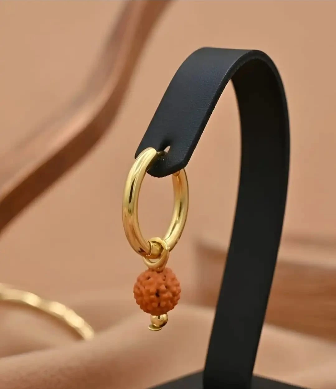 Stylish Gold Plated Rudraksha Hoop Earrings singal for Women