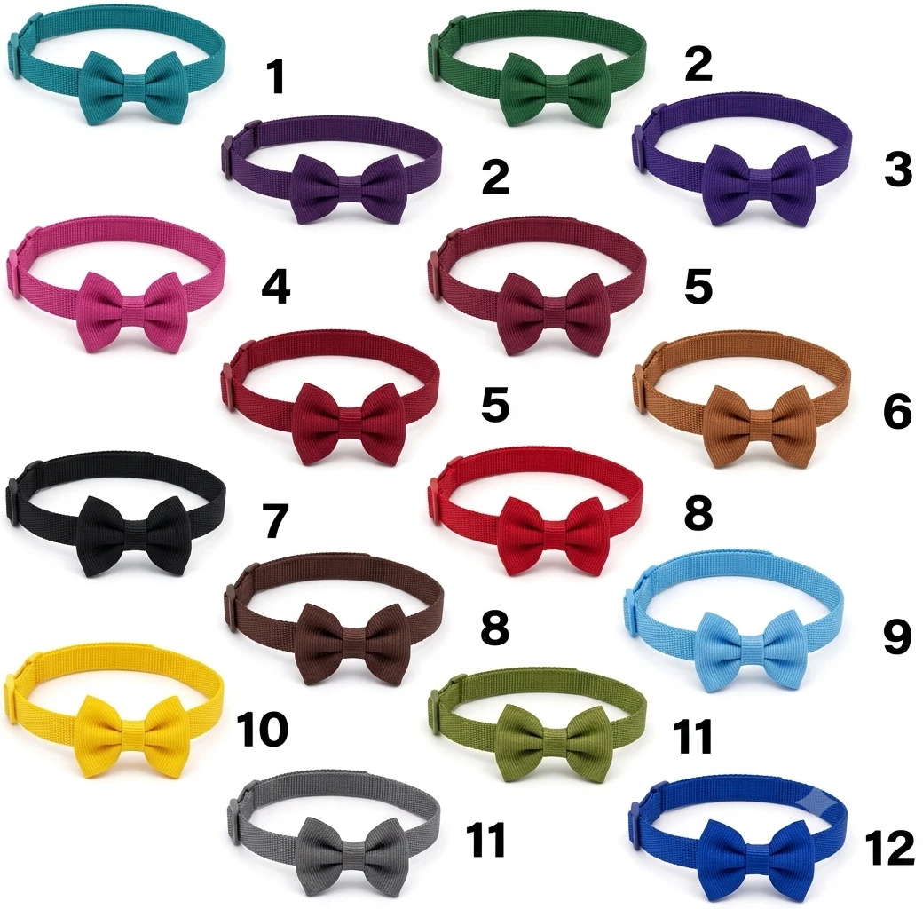 CottonCat Bow Cat Collar Pack of 12 with Bell | Adjustable Soft Kitten Collar Bulk Set