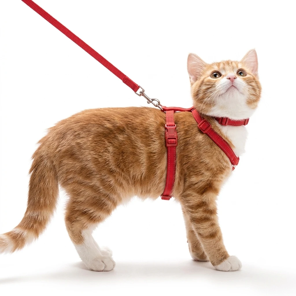 Adjustable Red Nylon Cat Harness with Leash – Escape-Proof, Lightweight, and Comfortable for Cats & Kittens