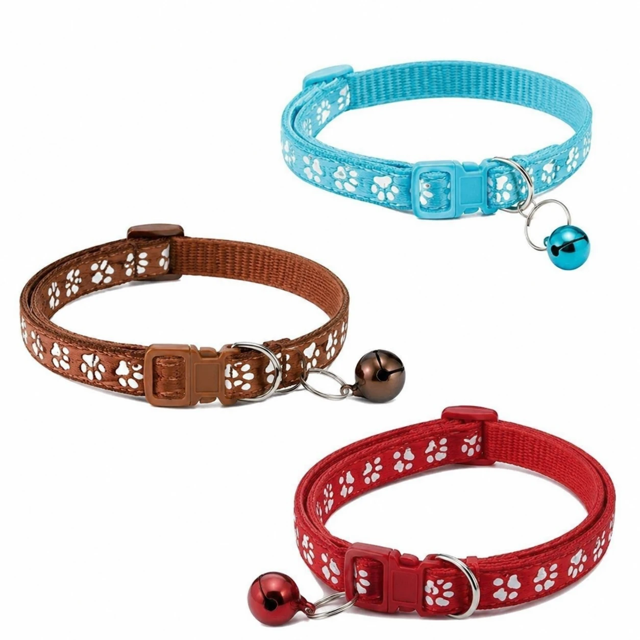 Adjustable Paw Print Cat Collar Set – Lightweight & Comfortable (3-Pack)