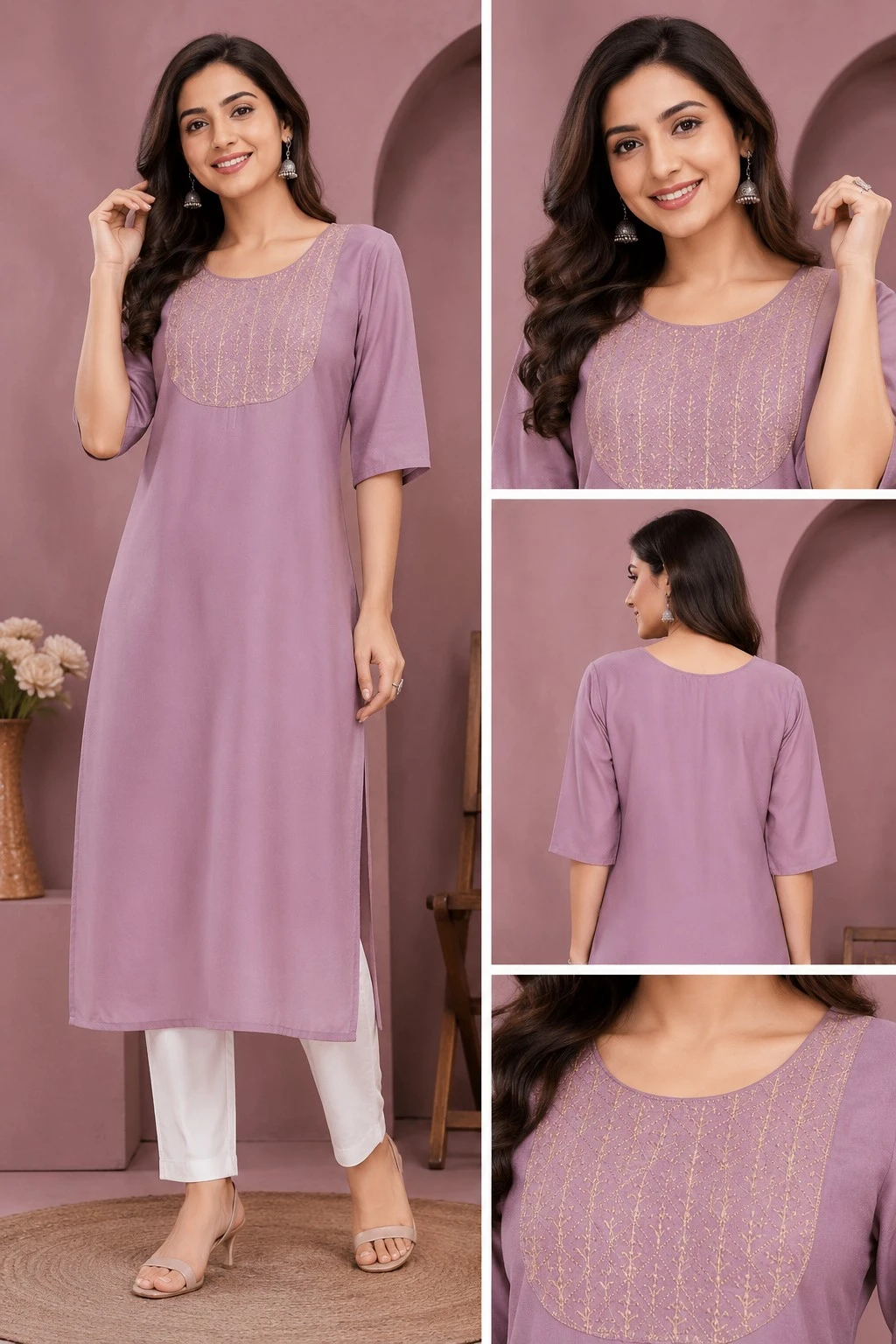 Stylish Purple Women's Embroidered Kurti.