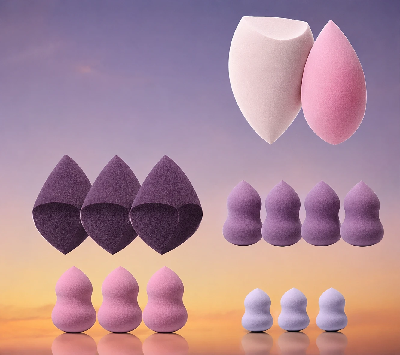 Makeup Sponge Set Blender Puff 14 Pcs for Liquid, Cream, and Powder, Multi-colored Makeup Sponges and Mini Sponge (A-Purple) f9