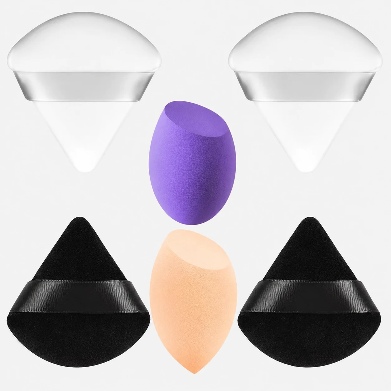 6 Pcs Makeup Sponge Set,Triangle Powder Puff and Beauty Blender,Make Up Sponges for Face,Velour Powder Puff for Loose Powder Mineral Powder Foundation Makeup Tools-Nude/Purple D9
