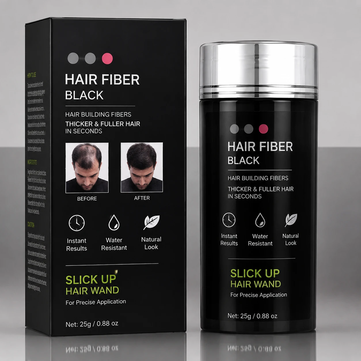 Hair Fiber Black, Hair Powder for Men, Thick Fiber, Hair Building Fiber Black, Slick Up Hair Wand, Hair Fibre Powder for Men, Thick Fiber, Hair Building Fibres