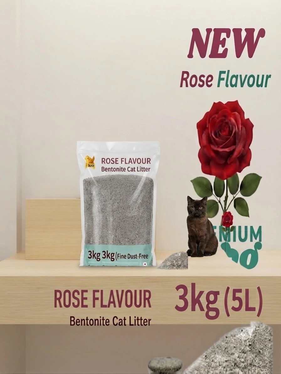 Rose Flavour Bentonite Cat Litter 3kg (5L) – Fine Dust Free Clumping Cat Litter with Odour Control