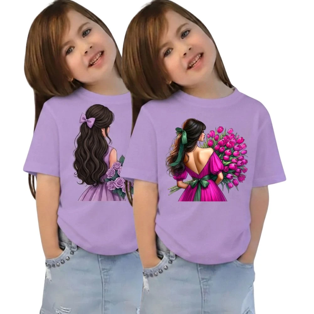 Girls Printed Half Sleeve T-Shirt Combo Pack of 2 | Stylish Casual Tops for Kids | Comfortable Polcotton T-Shirts for Girls