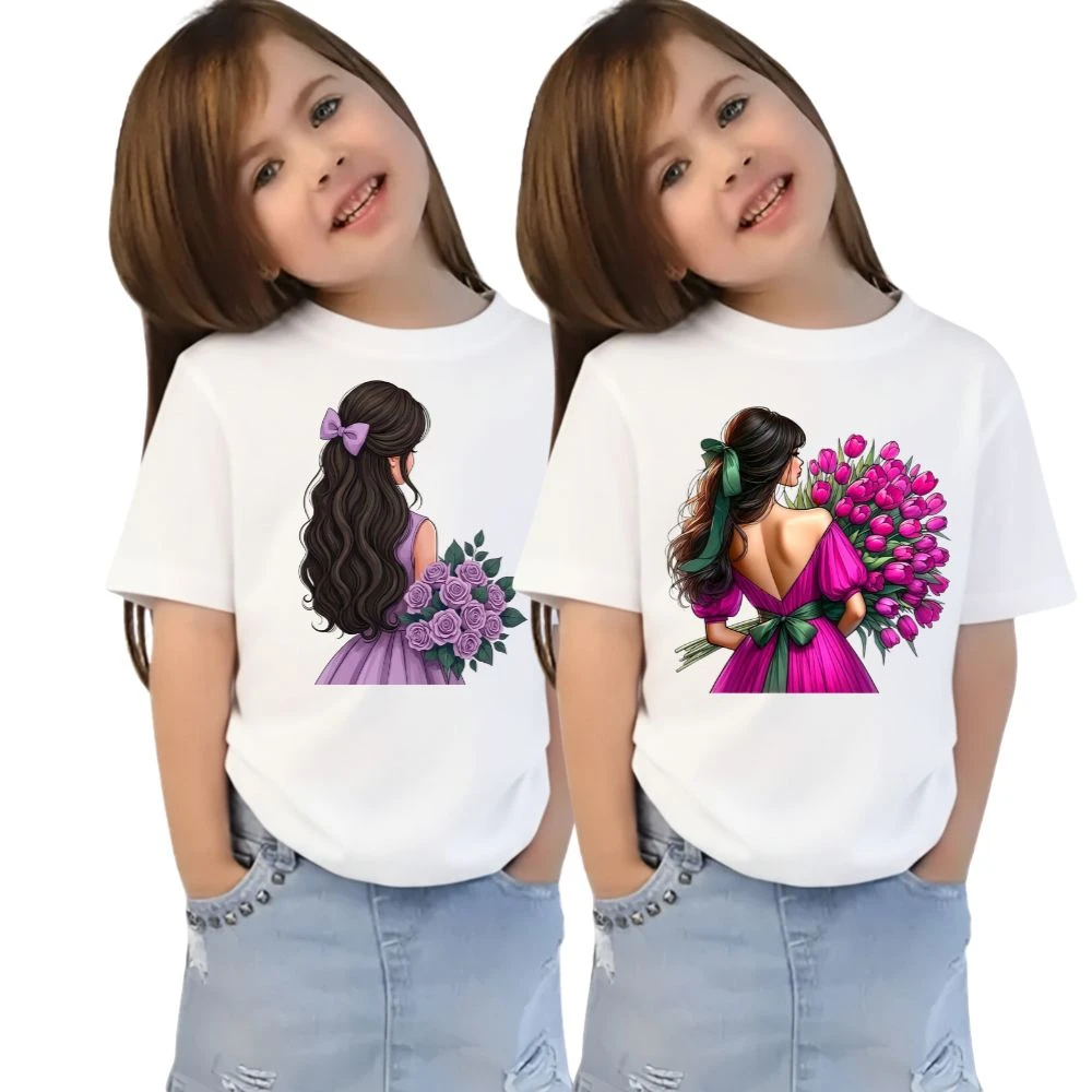 Girls Printed Half Sleeve T-Shirt Combo Pack of 2 | Stylish Casual Tops for Kids | Comfortable Polycotton T-Shirts for Girls