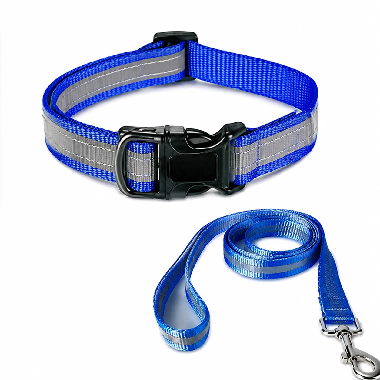 Blue Dog Belt With Reflecting Collar Adjustable Safety Pet Walking Belt