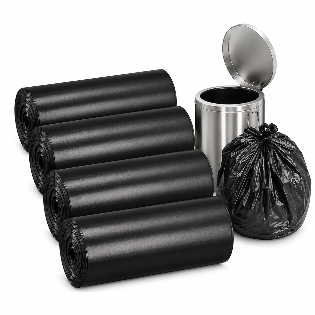 Black Trash Bags Set-4 | Large Dustbin Garbage Bag Rolls for Home, Kitchen & Office Waste