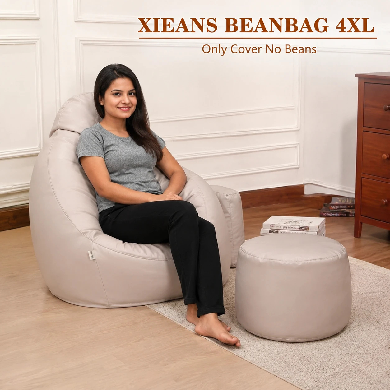 XIEANS 4XL BEAN BAG COVER COMMBO WITH FOOTREST & CUSION (only cover without beans)