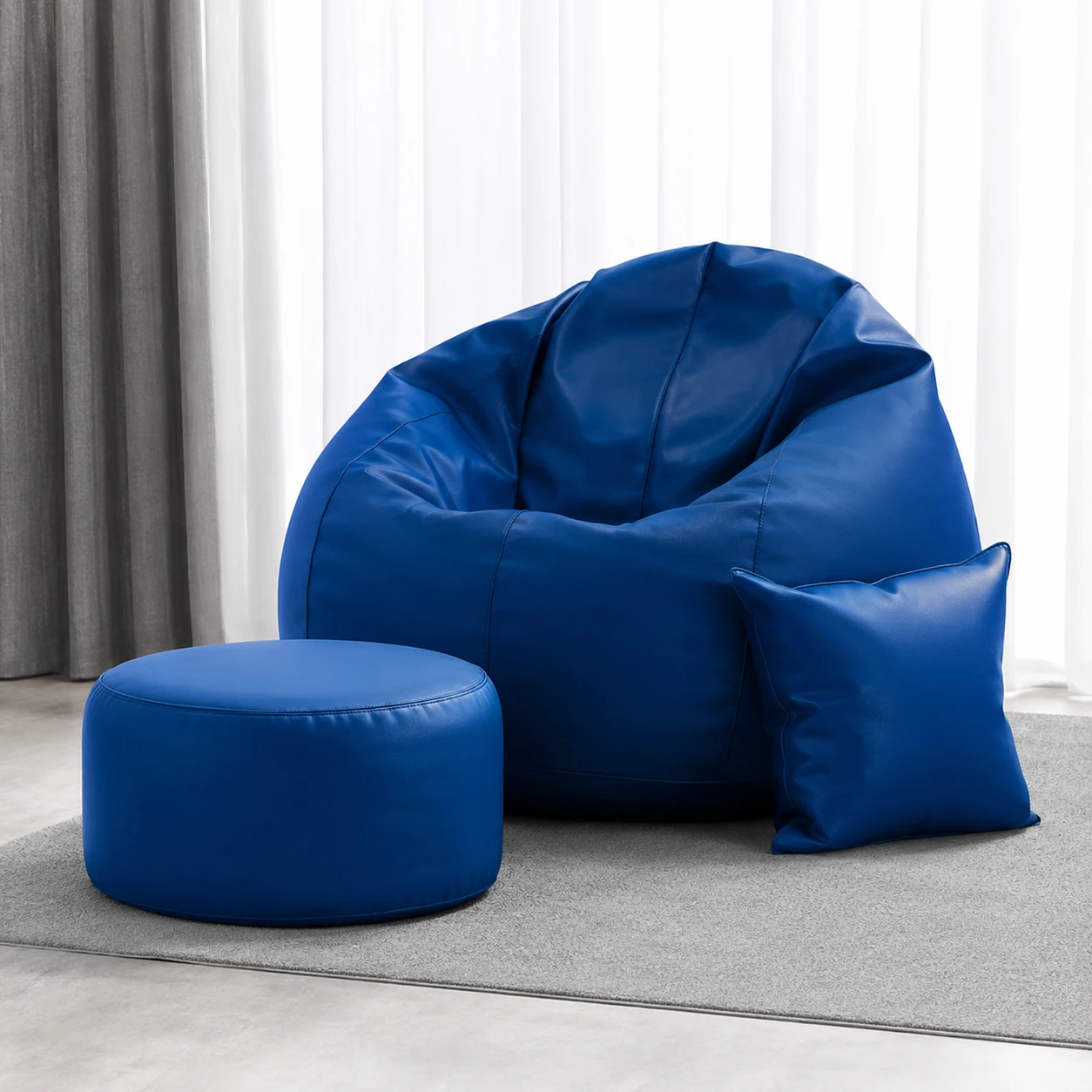 Classic 4XL Combo Bean Bag with Footstool & Cushion | Faux Leather Teardrop Bean Bag for Adults &Comfortable Seating for Home & Office – ROYAL BLUE only cover without beans