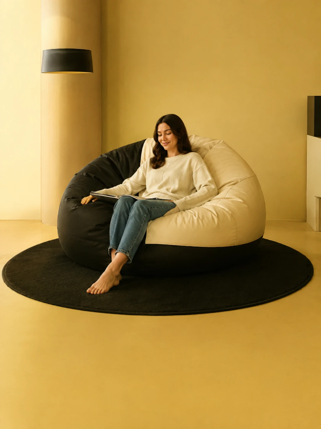 XIEANS 4xl bean bag cover black cream (only cover without beans )