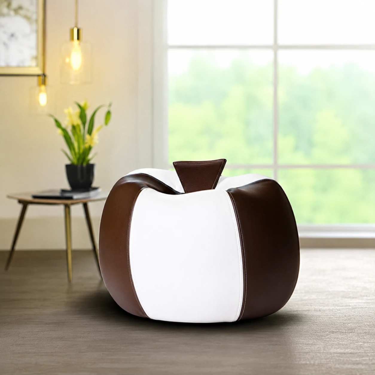 Premium leatherette bean bag cover, Luxury bean bag cover, Stylish teardrop bean bag (brown+ white)XXXL