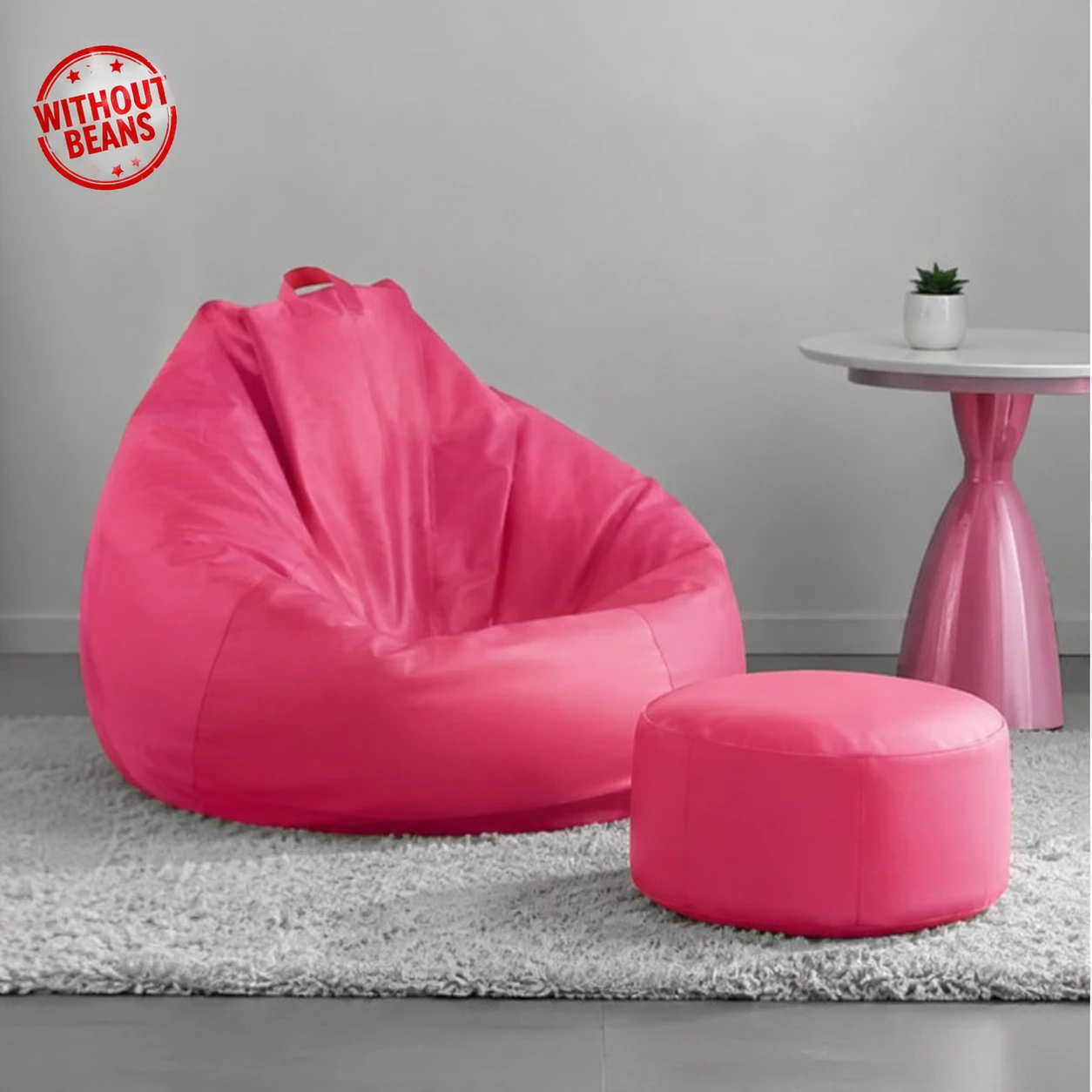 XIEANS Classic 4XL Combo Bean Bag with Footstool & Cushion | Faux Leather Teardrop Bean Bag for Adults &Comfortable Seating for Home & Office – PINK only cover without beans