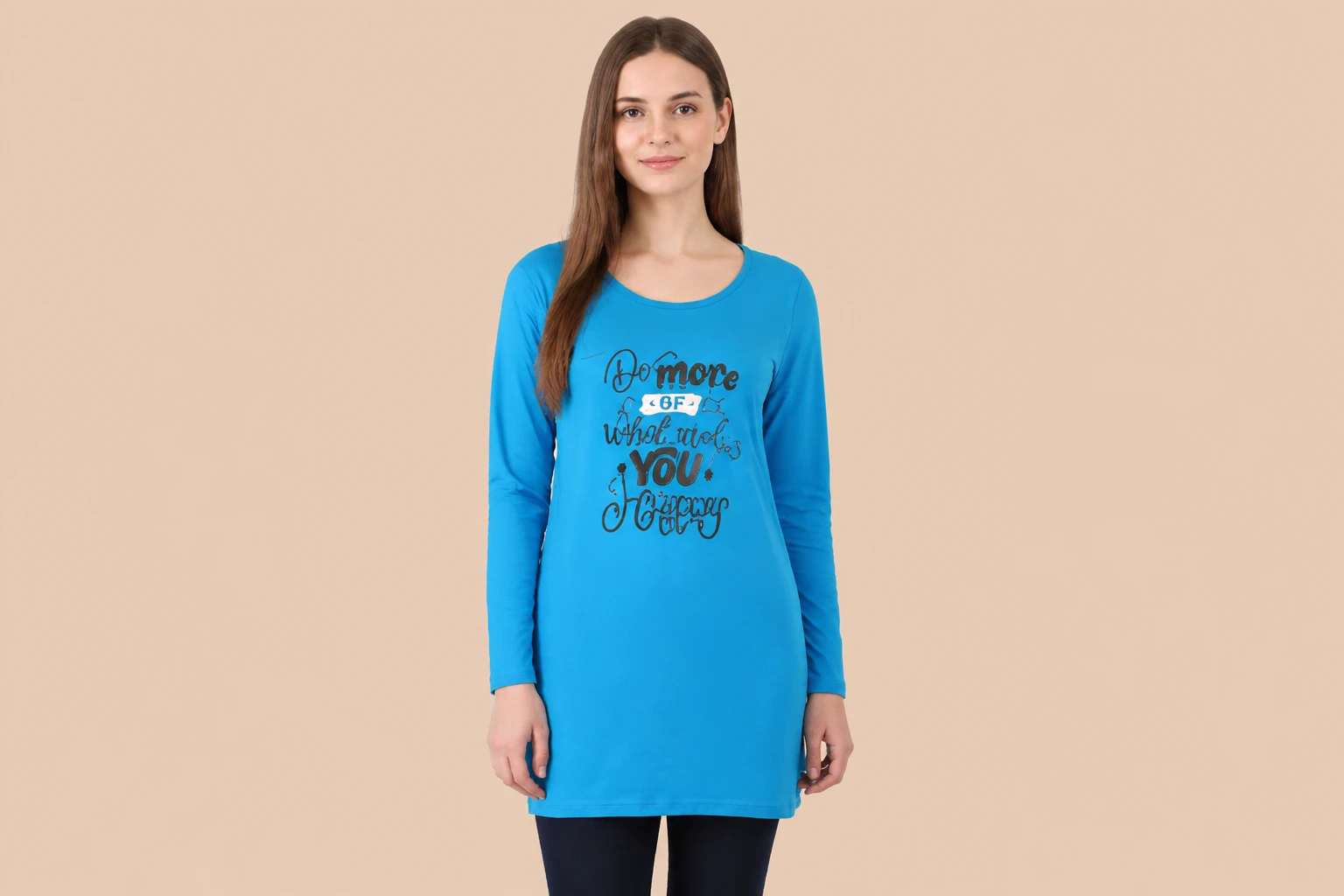 Women Printed Long Round neck Tshirts oversized gym wear round neck full sleeve long tshirt for women