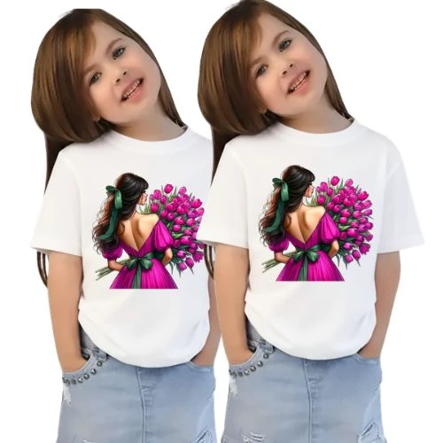 Girls Printed T-Shirt Pack of 2 | Stylish Cartoon Graphic Print Half Sleeve Round Neck T-Shirts Combo | Comfortable Casual Wear for Kids