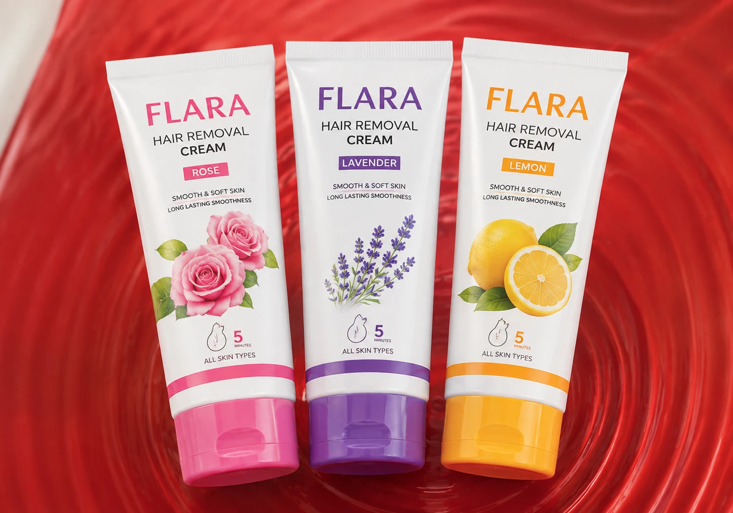 FLARA HAIR REMOVAL CREAM, PACK OF 3 PCS ( 3 DIFFEREMT FLVR.)
