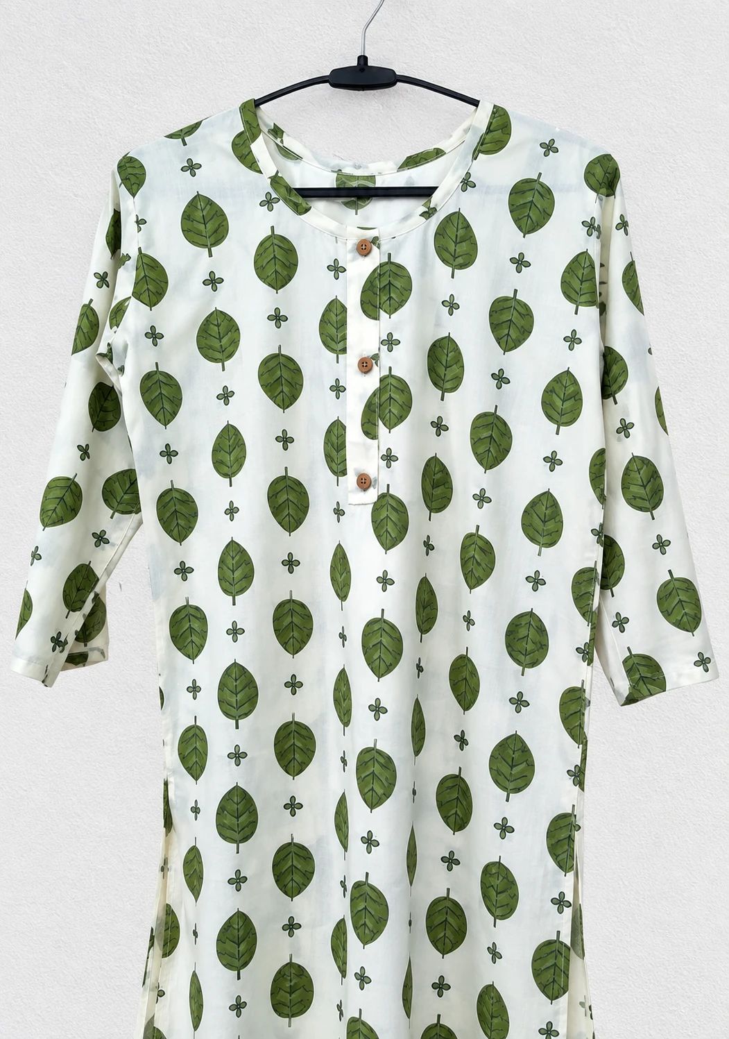 Green Floral Print Cotton Straight Kurti