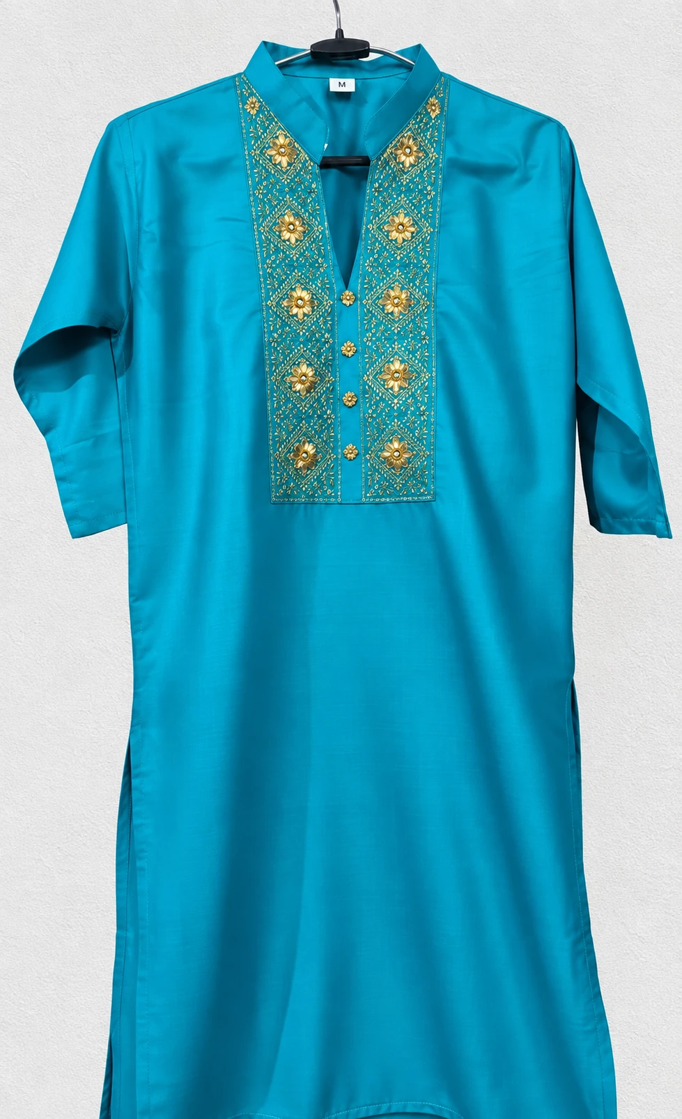Ethnic Turquoise Blue Women's Embroidered Kurti