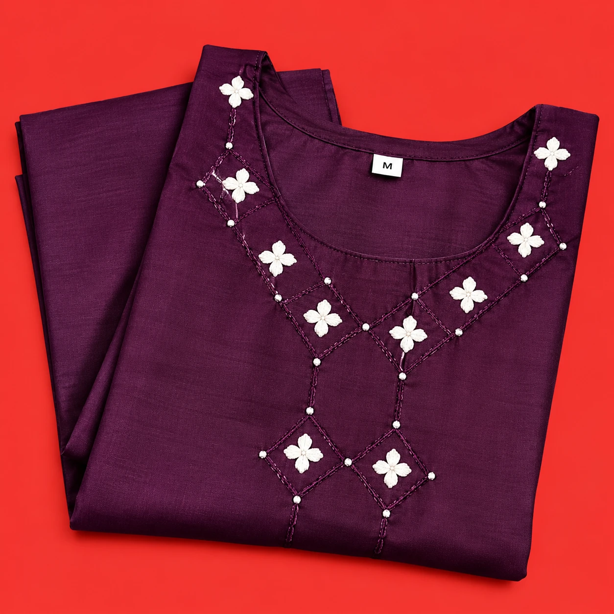 Sparkling Purple long Kurti best fitted with White legging.