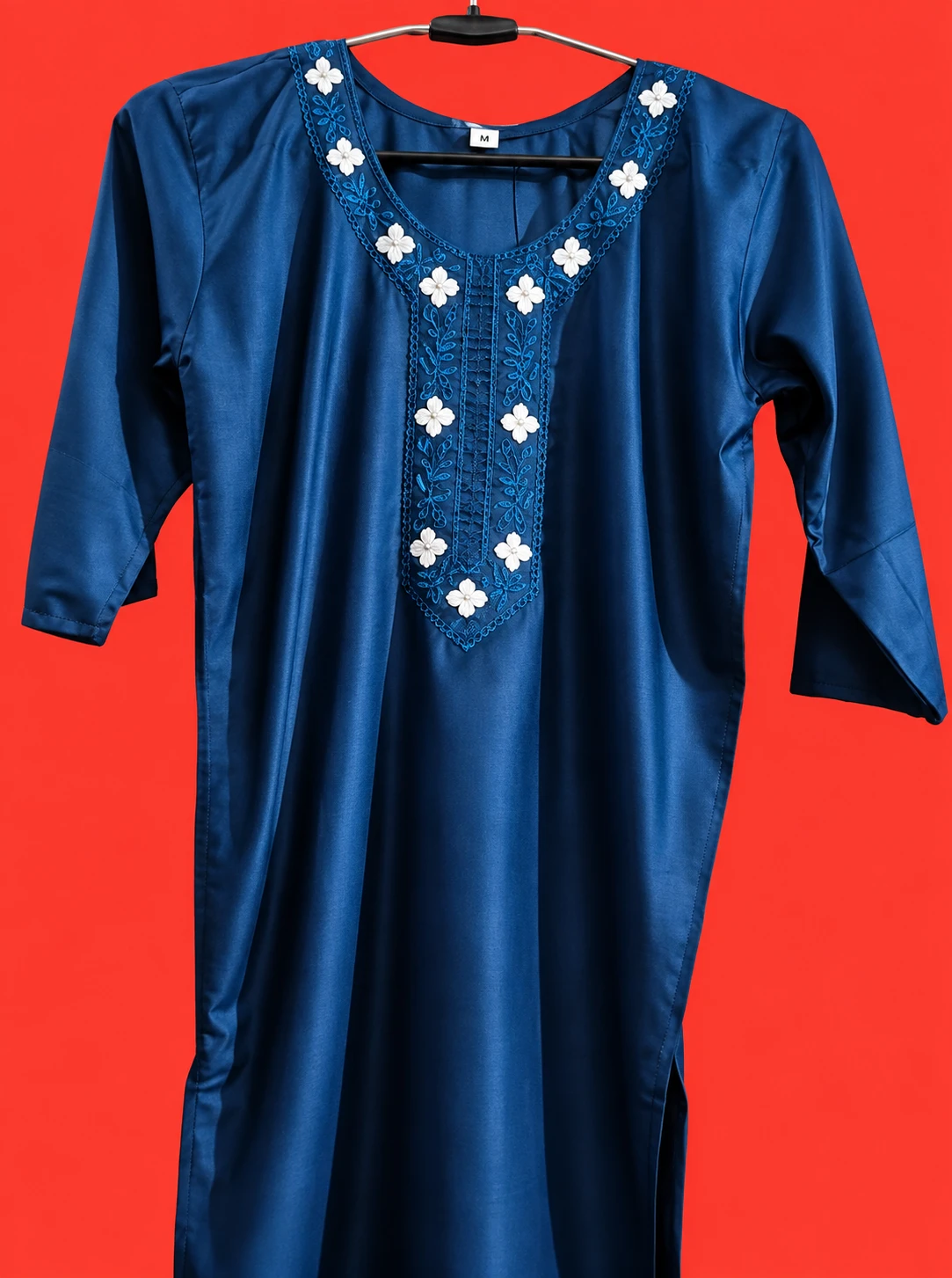 Navy Blue Kurti with mirror work on Neck