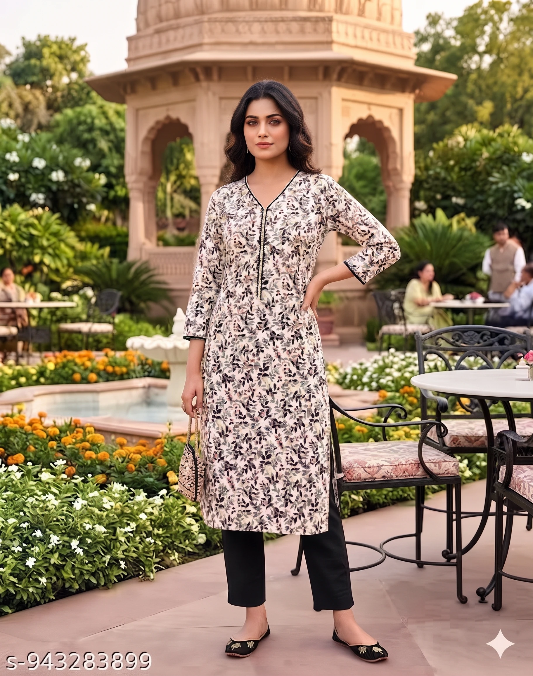 Women’s Printed Cotton Straight Kurta | Elegant Floral Design Long Kurti for Casual & Office Wear