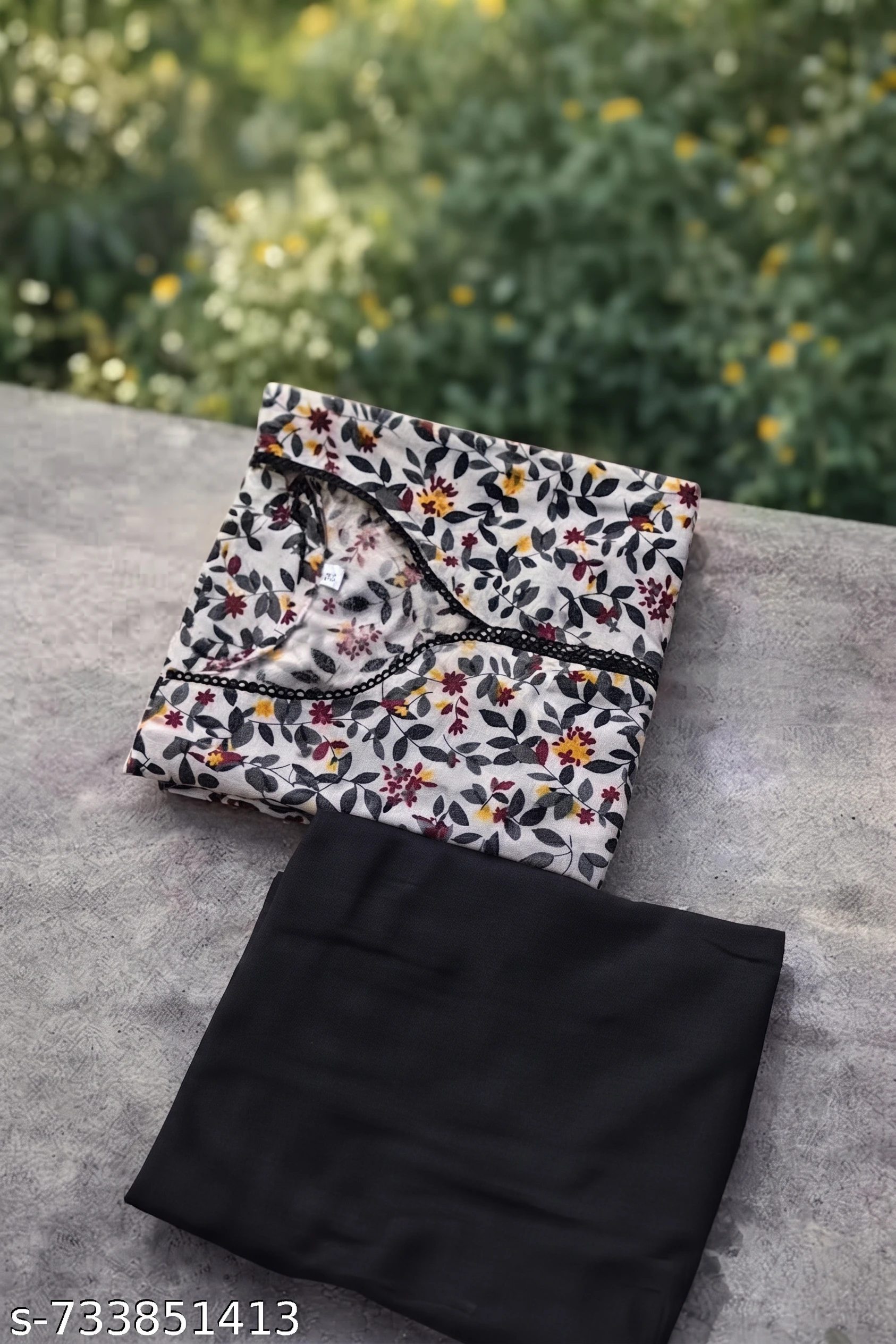Women’s Floral Printed Cotton Kurta Pant Set | Black & White Designer Kurti with Matching Bottom Wear