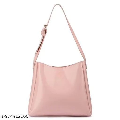 Women's Tote Bag, Glossy Faux Leather, Shoulder Handbag with Gold Buckle Strap (Pink)