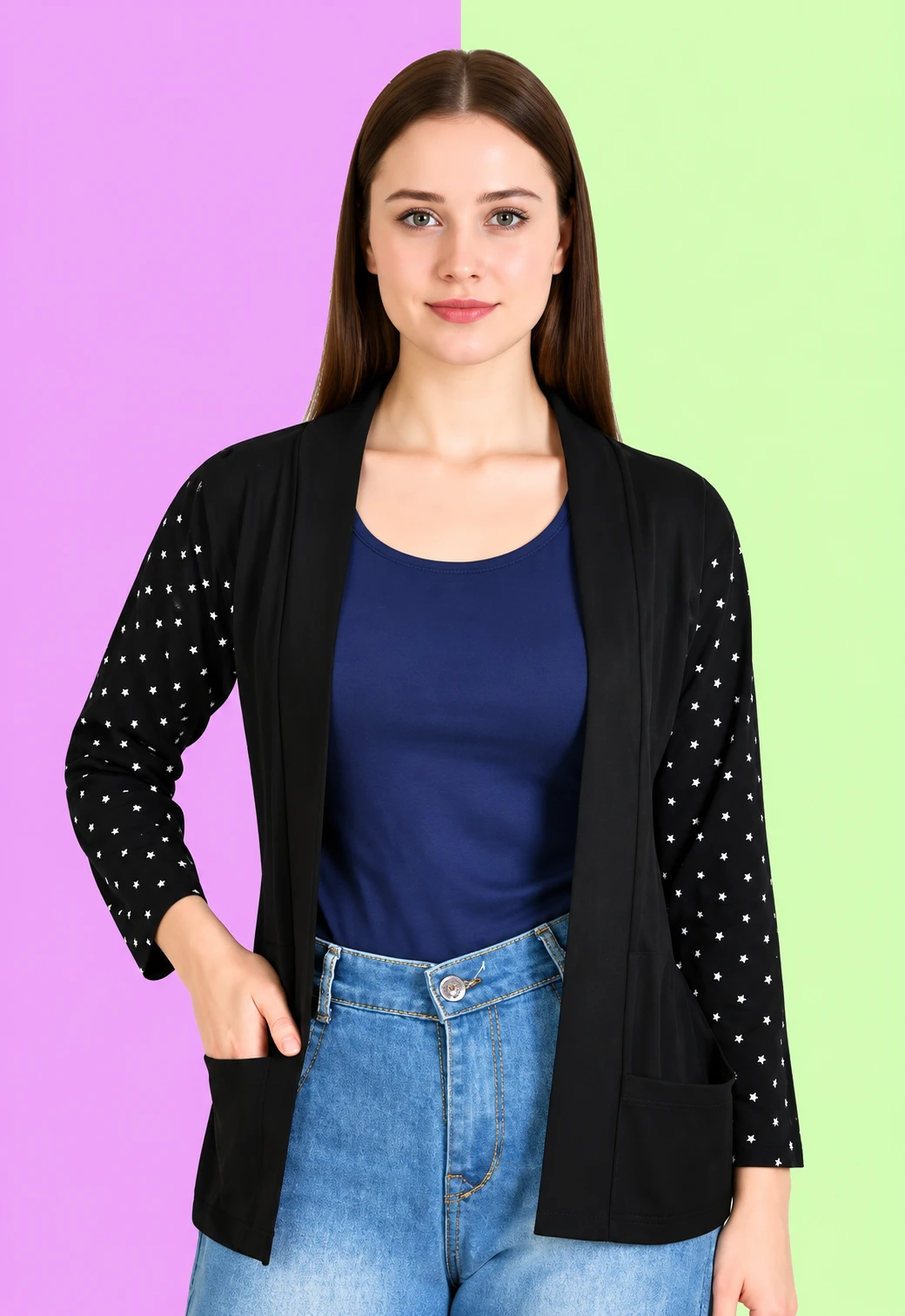 Long sleeve printed shrug cardigan for women