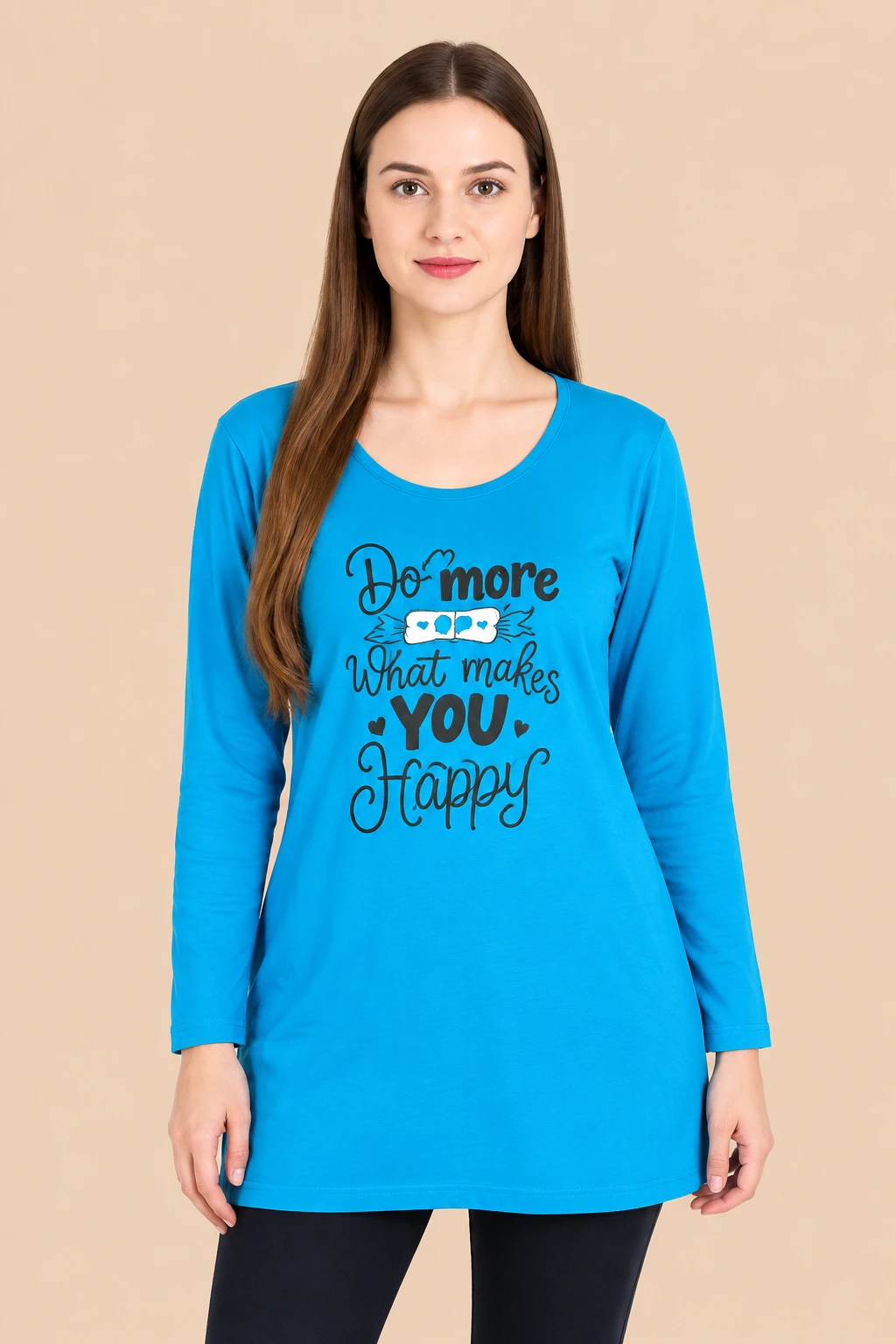 Women Printed Long Round neck Tshirts oversized gym wear round neck full sleeve long tshirt for women