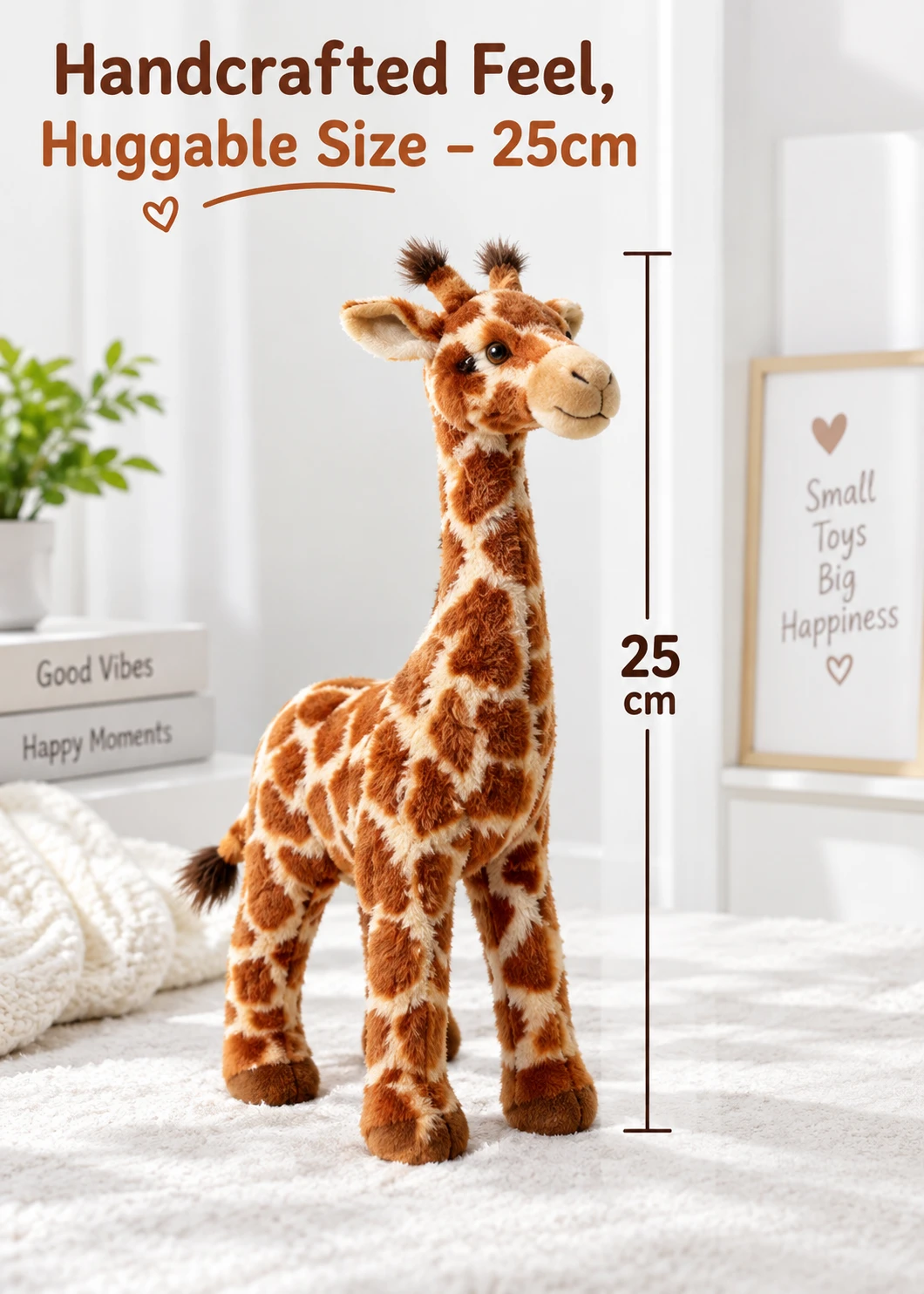 Handcrafted Feel, Huggable Size – 25cm Standing Giraffe