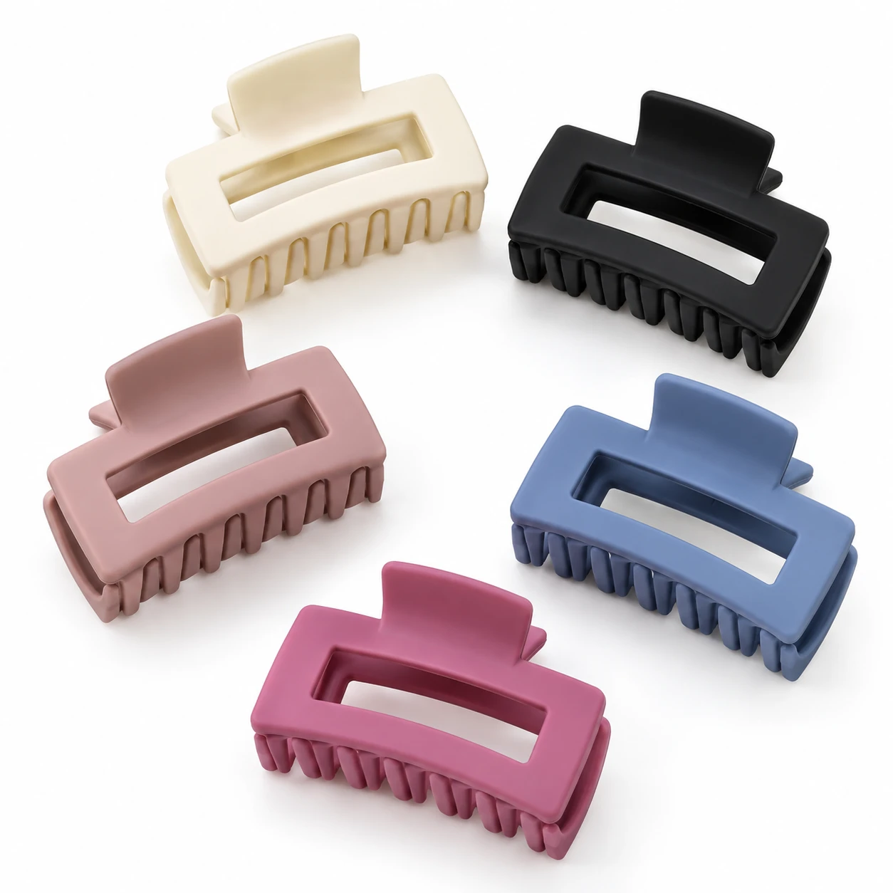 Korean Style Rectangle Hair Claw Clip for Women | Matte Finish Strong Hold Hair Clip (Pack of 5 any Colors)