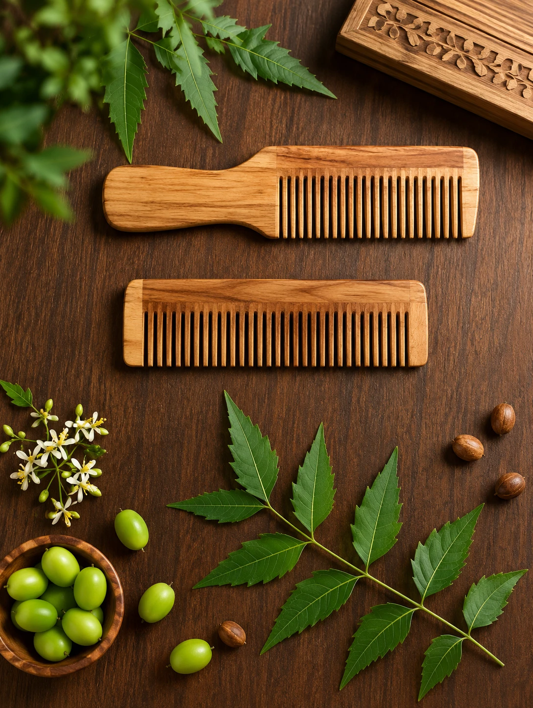 100% Pure Neem Wood Comb for Hair Growth & Anti-Dandruff (pack-2)