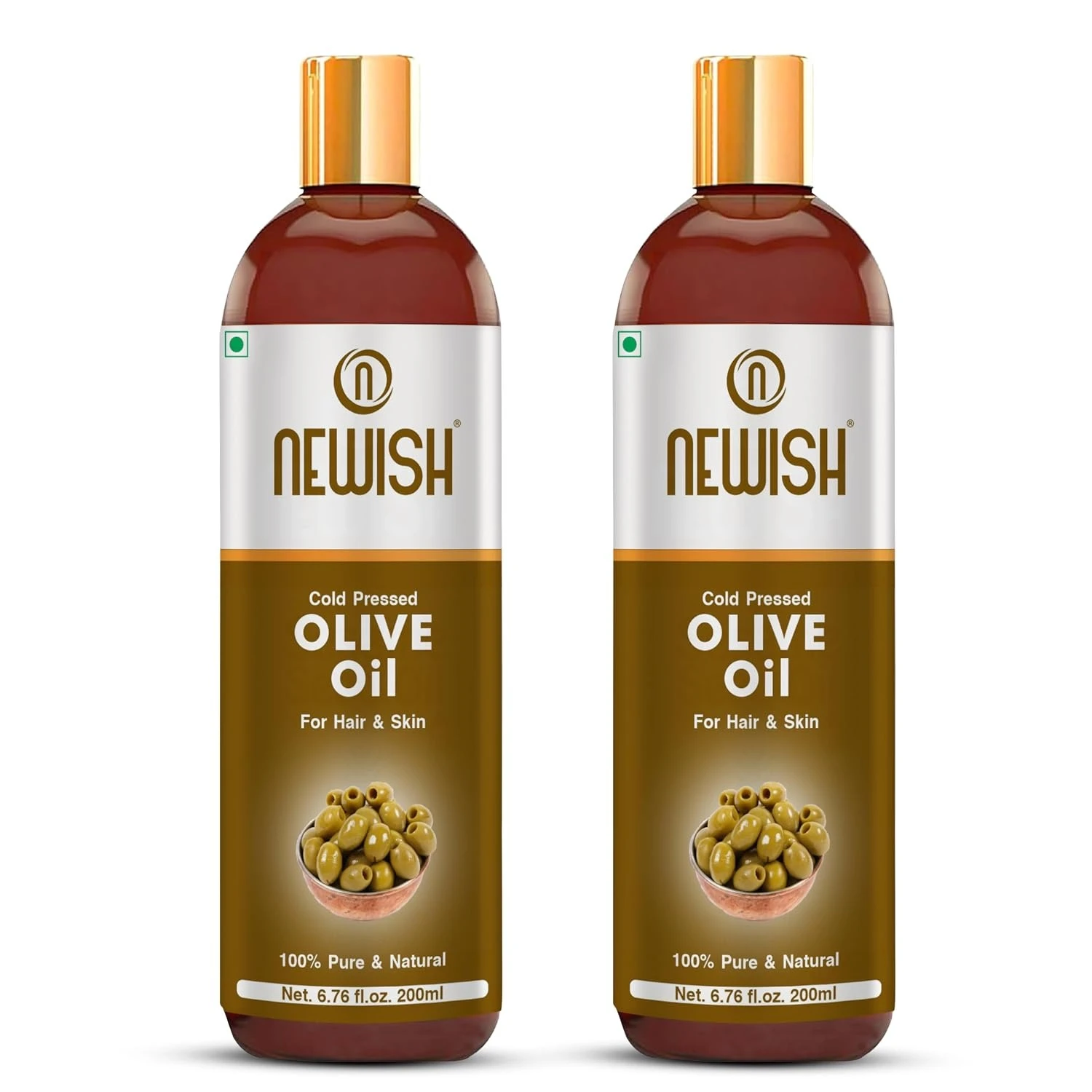 Newish Olive Oil for Hair, Skin & Body Massage | 200ml - Pack of 2 | Pure & Cold Pressed Olive Oil for Dry Scalp, Frizz Control & Glowing Skin | Non-Sticky Hair Oil for Men & Women
