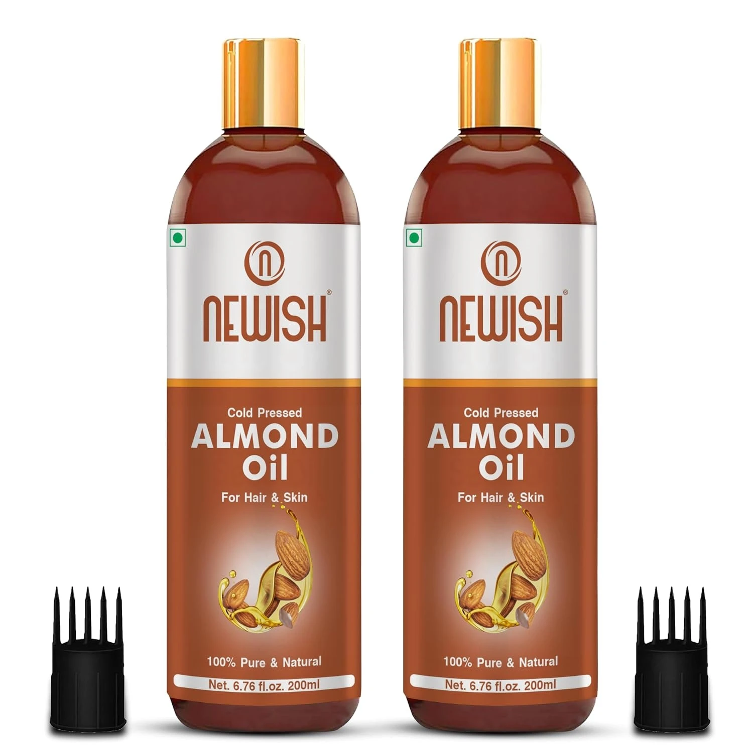 Newish Pure Cold Pressed Almond Oil for Hair Growth | Glowing Skin & Body Massage | Vitamin E Rich | Non-Sticky & Lightweight | 200 ml - Pack of 2