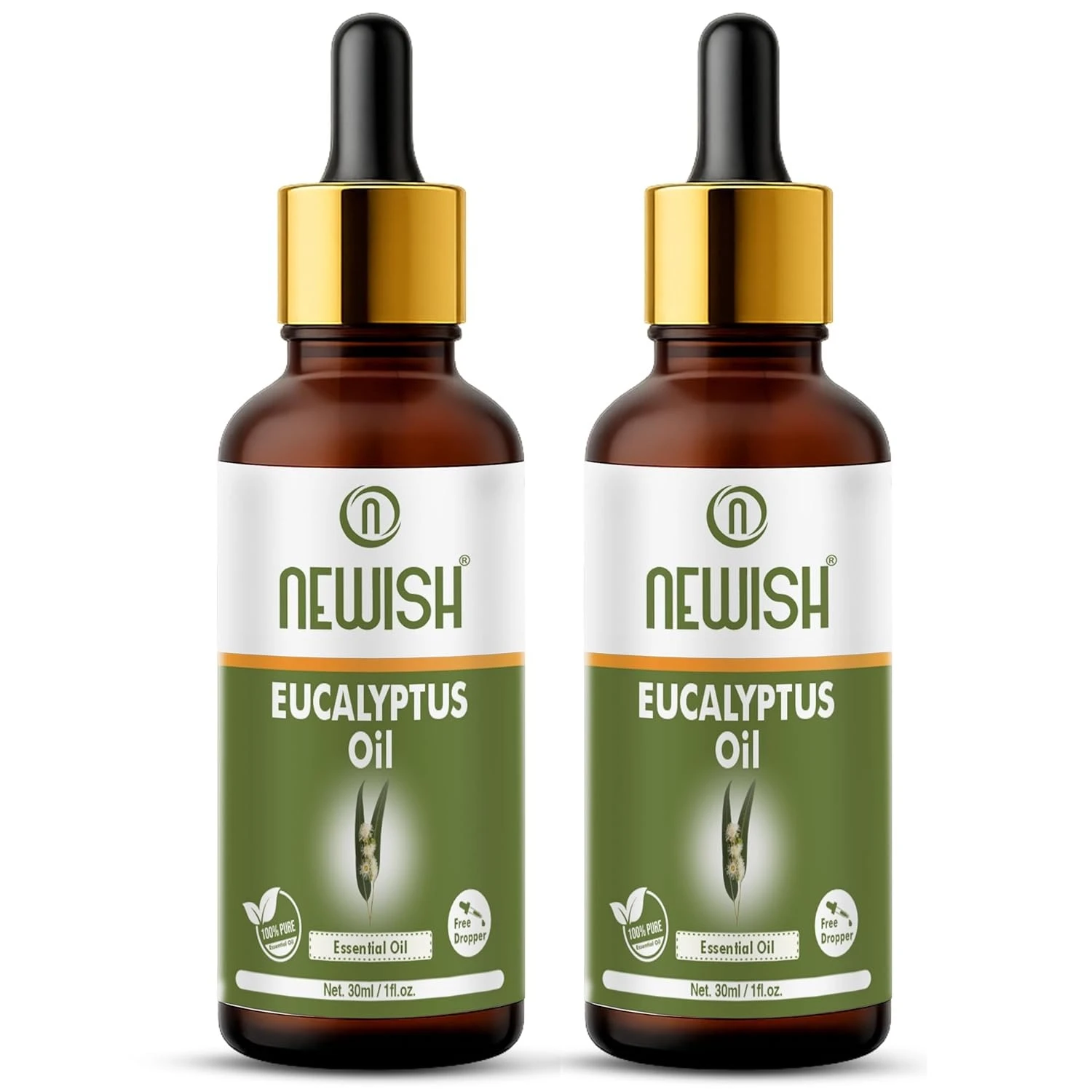 Newish Eucalyptus Oil for Hair, Skin & Body Massage – 100% Pure & Natural Therapeutic Grade Essential Oil – Soothes Muscles, Clears Sinuses & Nourishes Scalp – 30ml (Pack of 2)