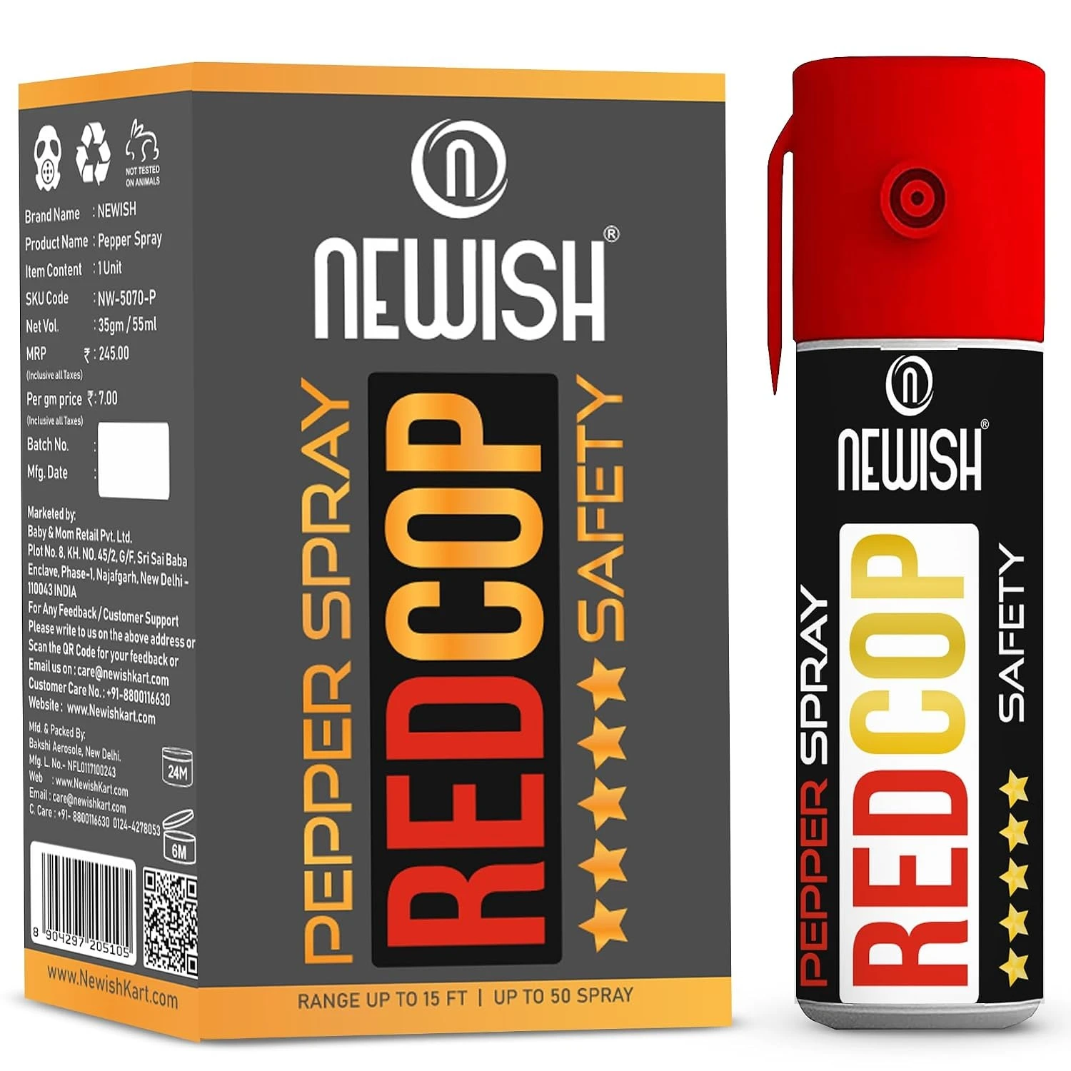 Newish Self Defence Pepper Spray for Women Safety - 55ml | Pocket-Sized with 15ft Long Range | Powerful Safety Gadget for Men & Women Protection