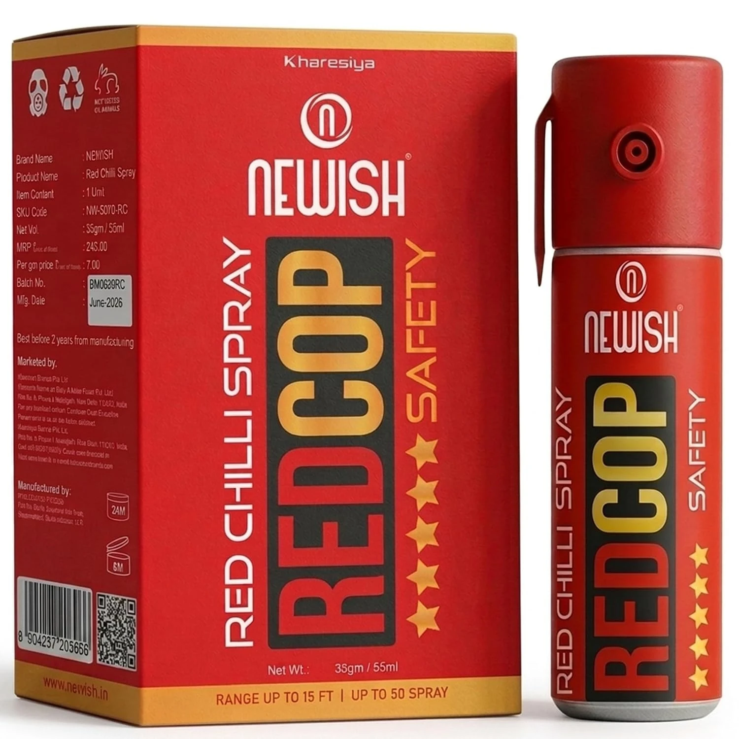 NEWISH Red Chilli Spray for Self Defence - 55ml | Compact & Easy to Carry | Strong & Effective Personal Safety Spray