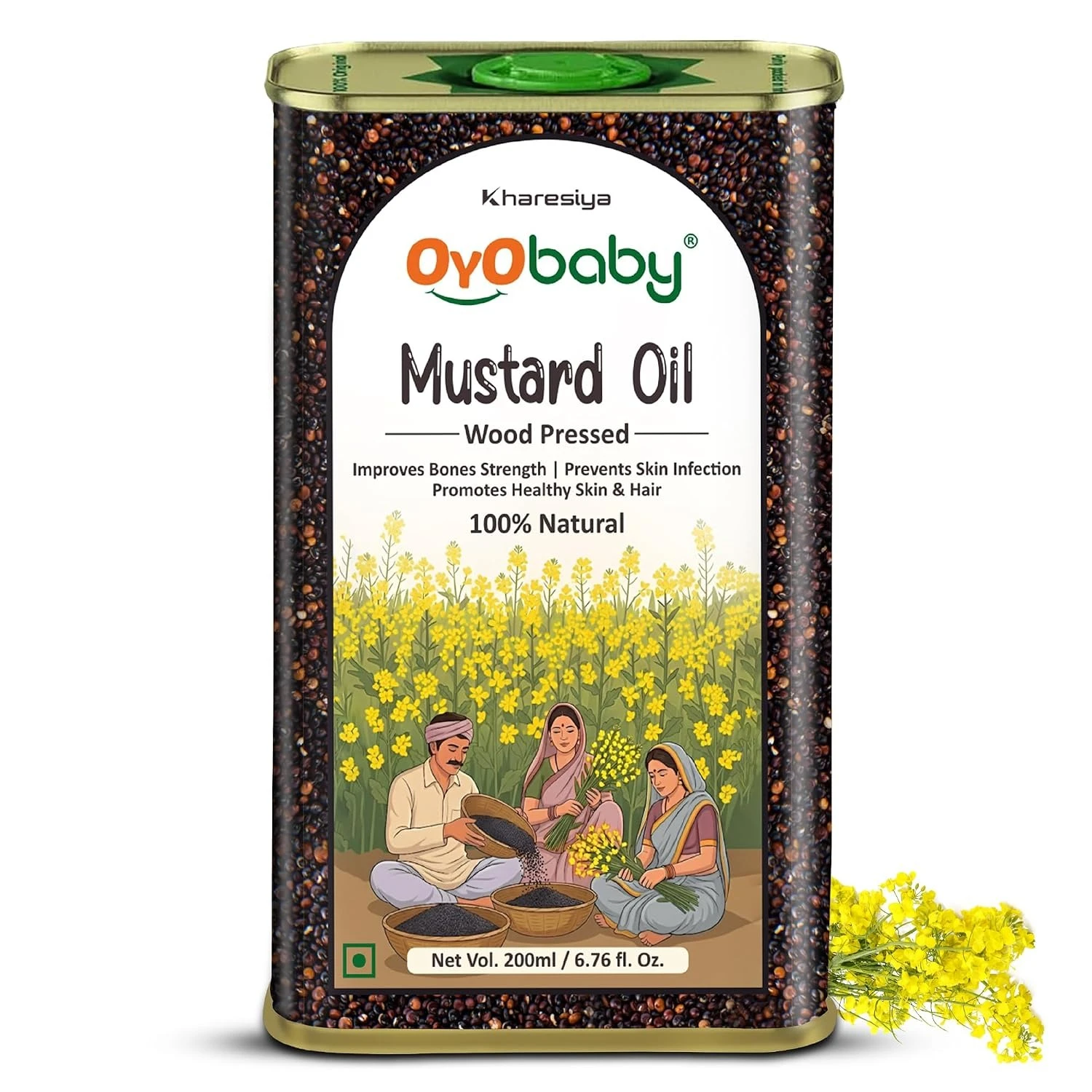 OYO BABY Mustard Oil - 200 ml | 100% Natural Oil | Baby Massage Oil | Wood Pressed Baby Massage Oil For New Born | Faster Physical Growth for Stronger Bones and Muscles | Baby Oil For Body Massage