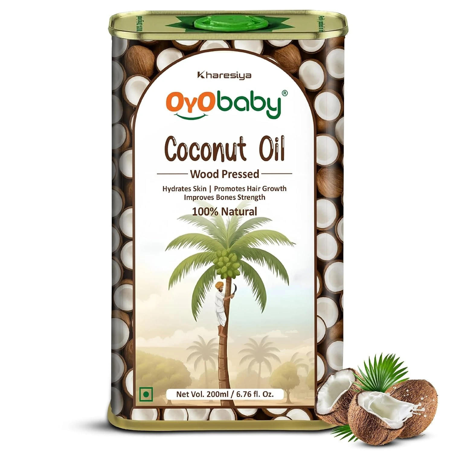 OYO BABY Massage Oil 100% Pure & Natural Coconut Baby Oil 200ml | Faster Physical Growth for Stronger Bones and Muscles | Wood Pressed Baby Hair Oil
