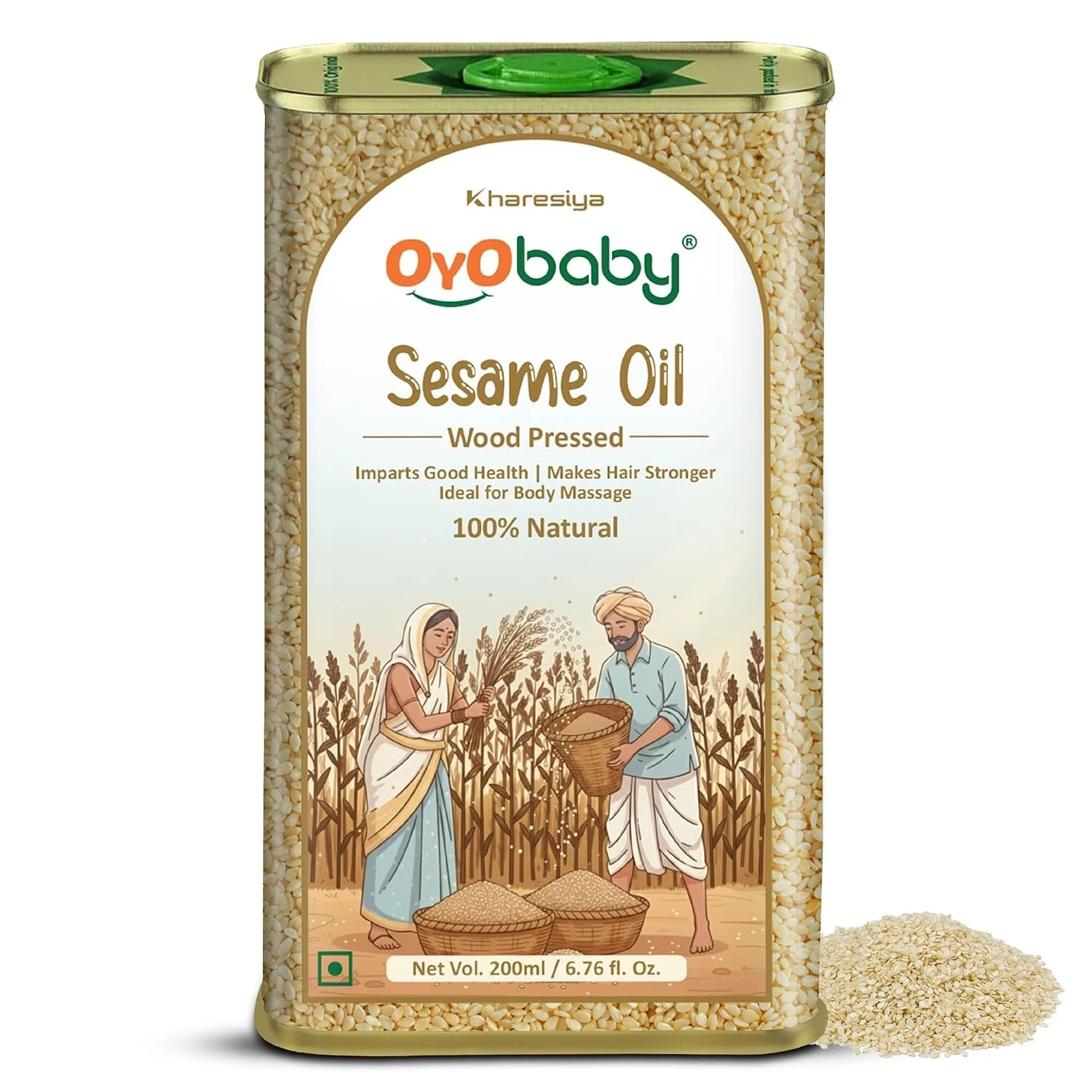 OYO BABY 100% Natural Baby Oil for New Born | Wood Pressed Sesame Oil - Massage, Skin & Baby Hair Oil - 200ml