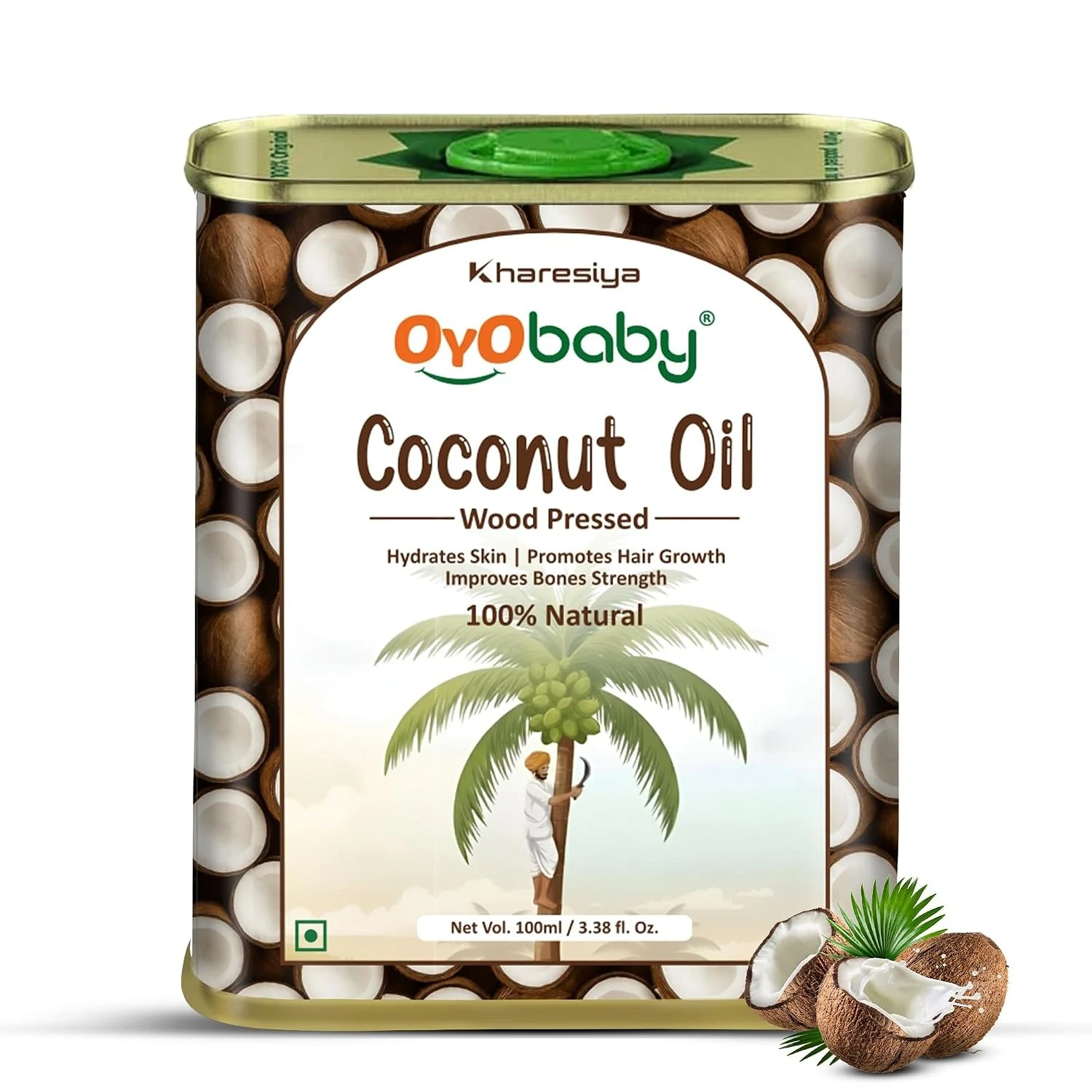 OYO BABY Baby Coconut Oil - 100 ml | Premium 100% Pure & Natural Coconut Oil | Baby Massage Oil | Wood Pressed Baby Massage Oil For New Born | Faster Physical Growth for Stronger Bones and Muscles