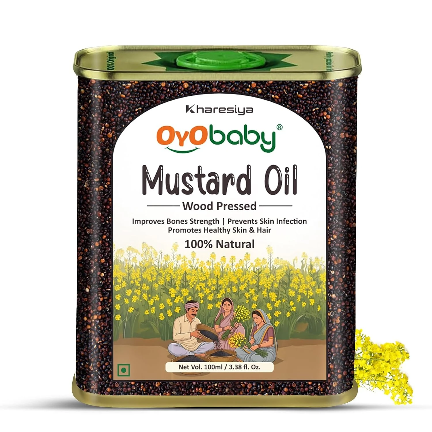 OYO BABY Kachi Ghani Pure Mustard Baby Oil |Wood Pressed |Best for bone Developmemt and healthy muscles Baby Hair Oil Nourishes skin and Hair - 100 ml