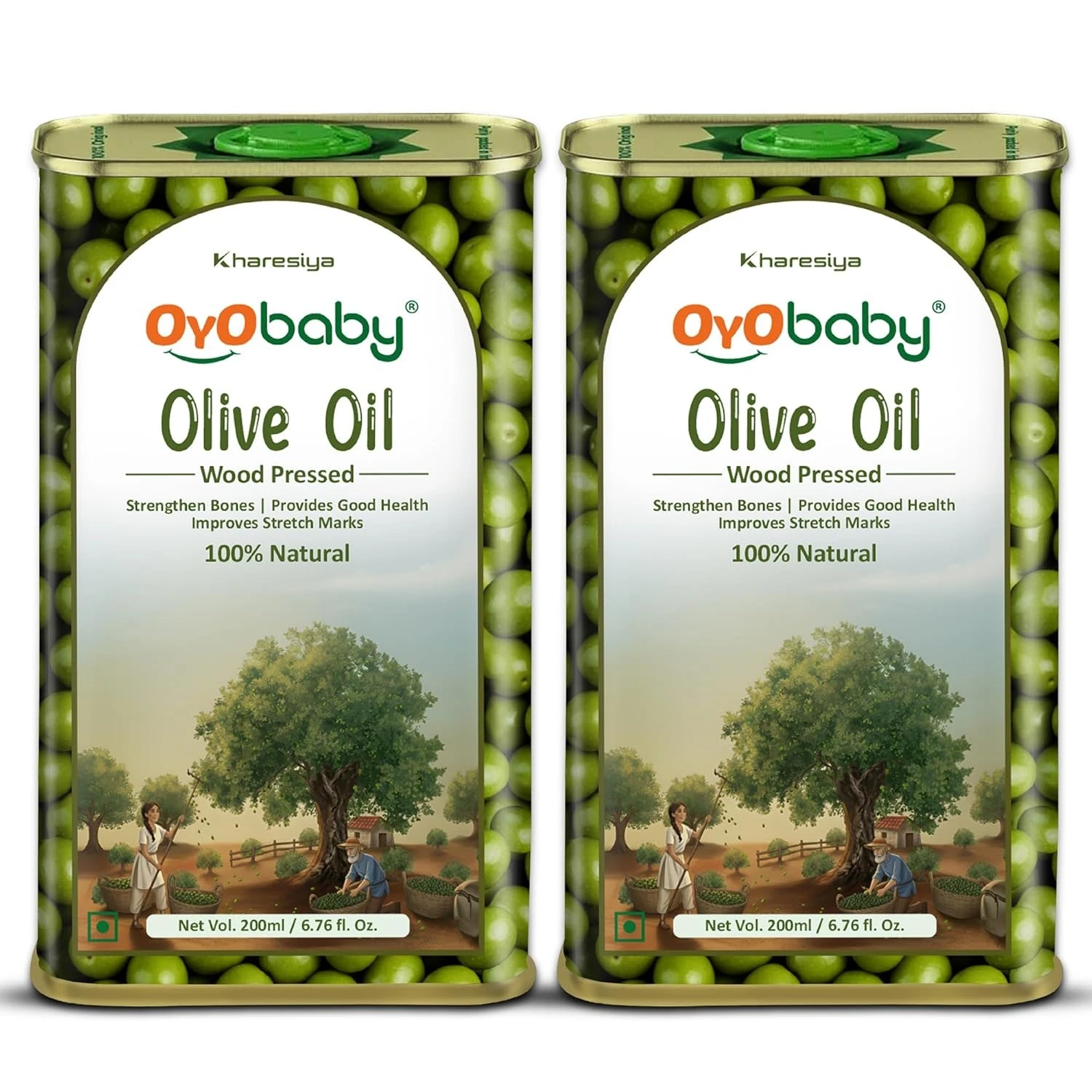 OYO BABY Baby Olive Oil - 200 ml Pack of 2 | 100% Natural Oil | Baby Massage Oil | Wood Pressed Baby Massage Oil | Faster Physical Growth for Stronger Bones and Muscles | Baby Oil For Body Massage